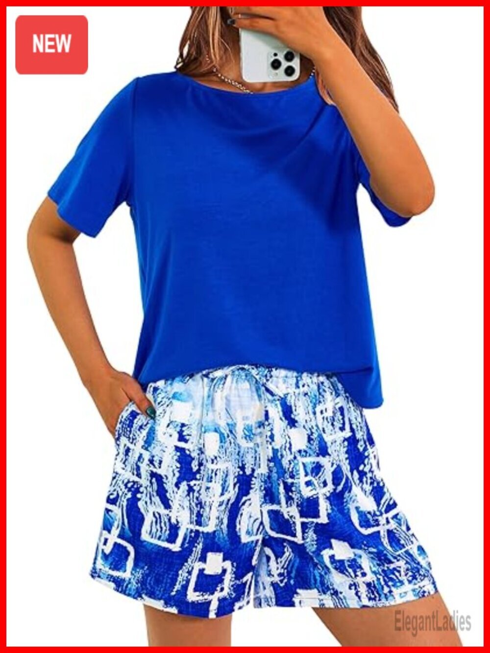 Women's 2 Piece Lounge Set Short Sleeve Tee with Printed Shorts
